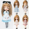 A collection of vintage lace maid dress sets for 1/6 scale dolls featuring various pastel and floral patterns.