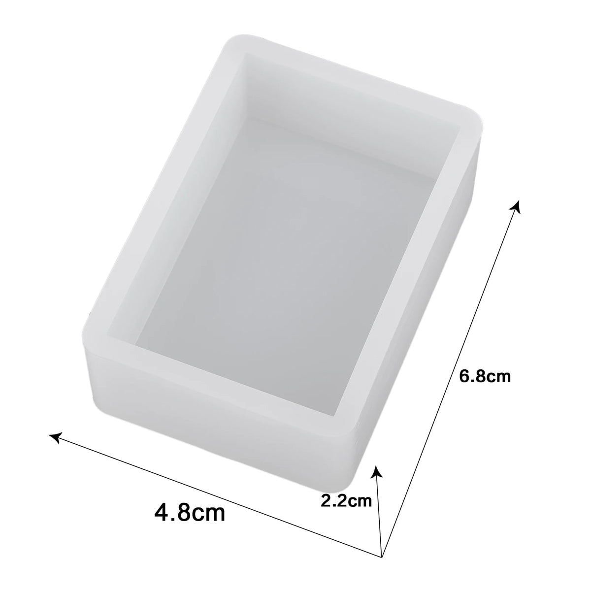 A white geometric resin casting mold with dimensions 6.8cm by 4.8cm and a depth of 2.2cm.