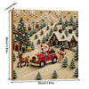 A diamond painting depicts a festive Christmas scene featuring a decorated tree, presents, and Santa's sleigh pulled by reind