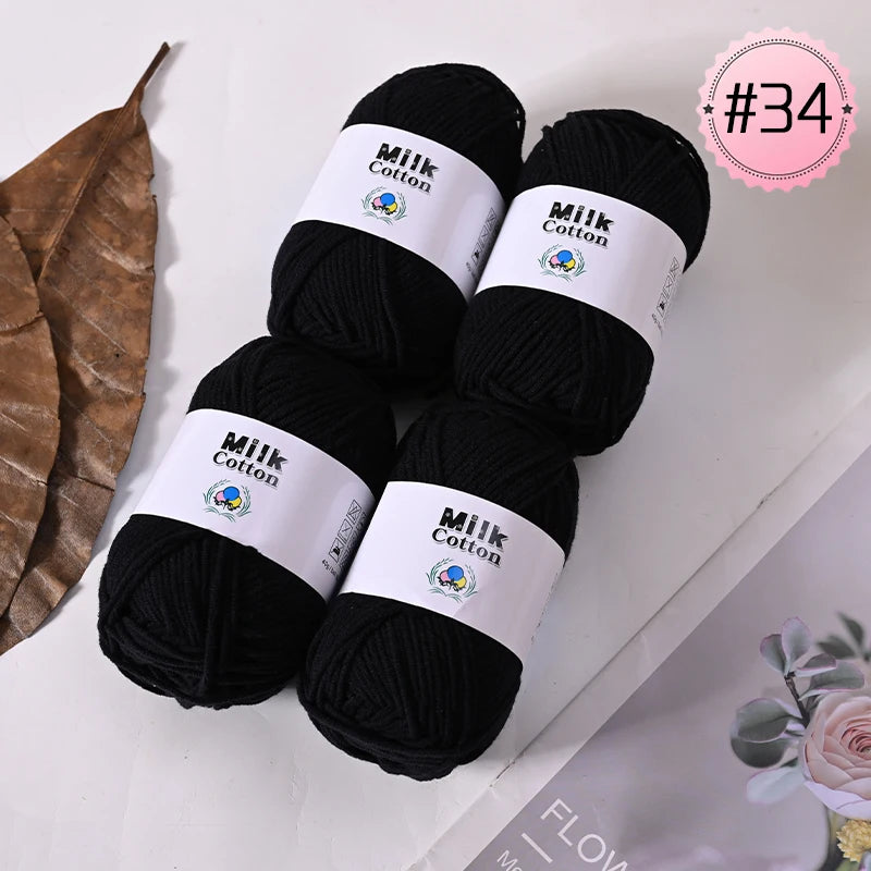 Soft Milk Cotton Yarn Value Pack - 4 Balls for Knitting & Crochet