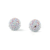 A pair of spherical ball beads made of iridescent white and pink rhinestones for jewelry making