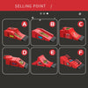 A set of red finger skateboard park ramps and rails shown in six different configurations.