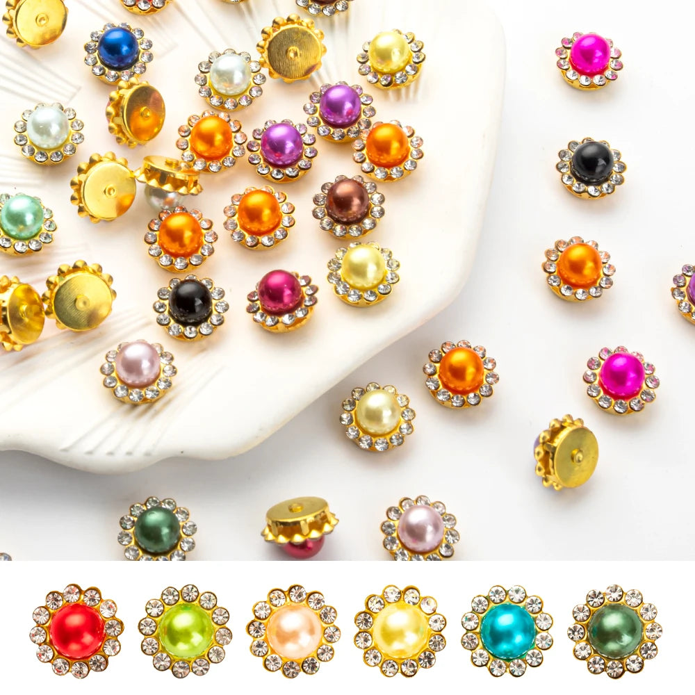 A collection of crystal glass sunflower claw rhinestones in various colors and shades.