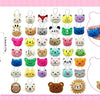 Assorted mini animal plush toys with keychain loops displayed in a grid format.