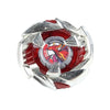 A silver metal spinning top with a red and black design visible through the clear center.