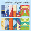 A collection of colorful origami sheets and paper airplane designs for crafting.