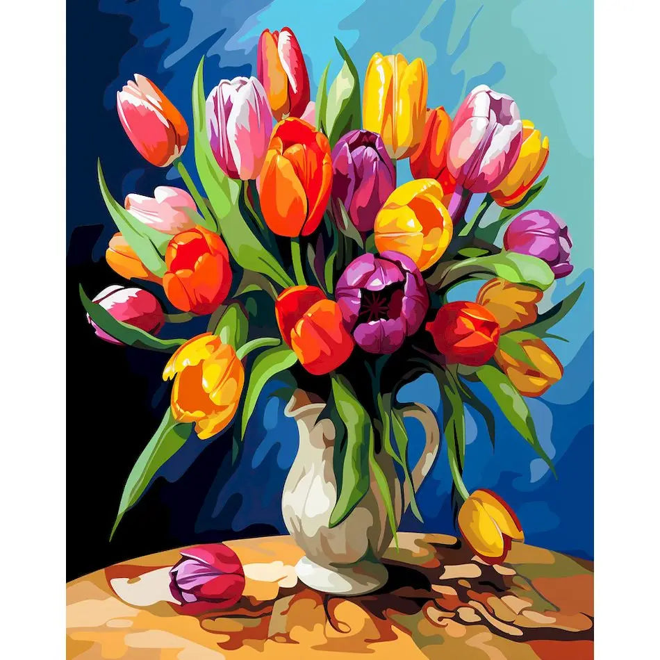 DIY Paint by Numbers Kit | Flowers in Vase | Acrylic Canvas Art with Frame