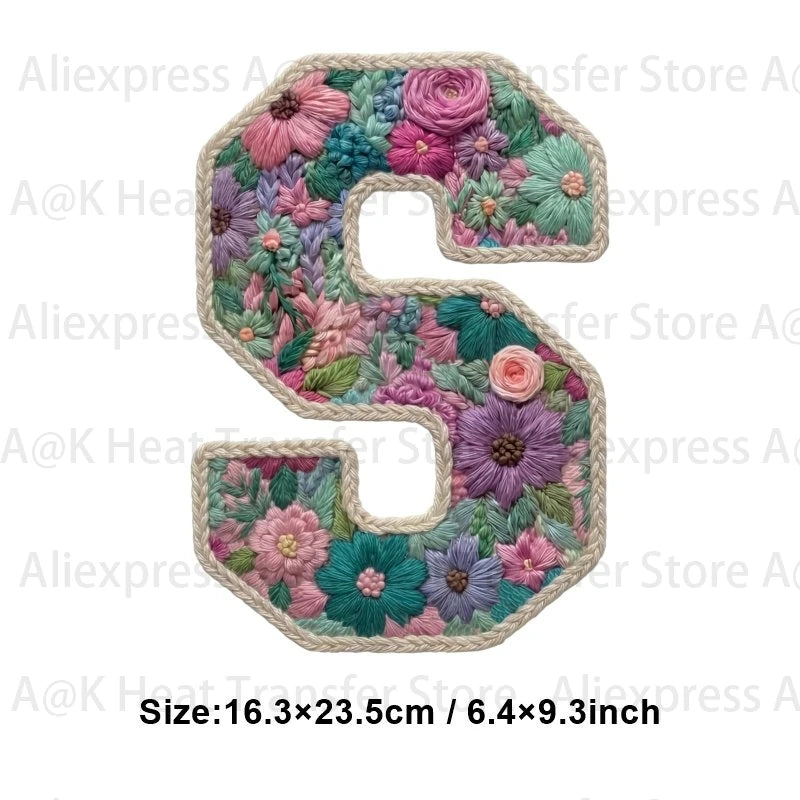 A floral letter S patch made of fabric for DIY clothing and accessories