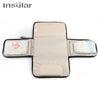 A beige portable 2-in-1 baby changing mat with storage bag shown flat.