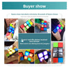 A collection of colorful handheld puzzle cubes with lights and music being held by people.