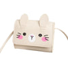 A light beige mini PU leather crossbody handbag shaped like a cute cat face with pink accents.