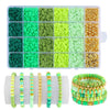 A kit of colorful clay and alphabet beads for DIY jewelry making, including various bead colors and finished bracelets.