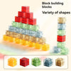 A tower of various colored and shaped building blocks, including red, green, blue, and yellow, demonstrating a variety of sha
