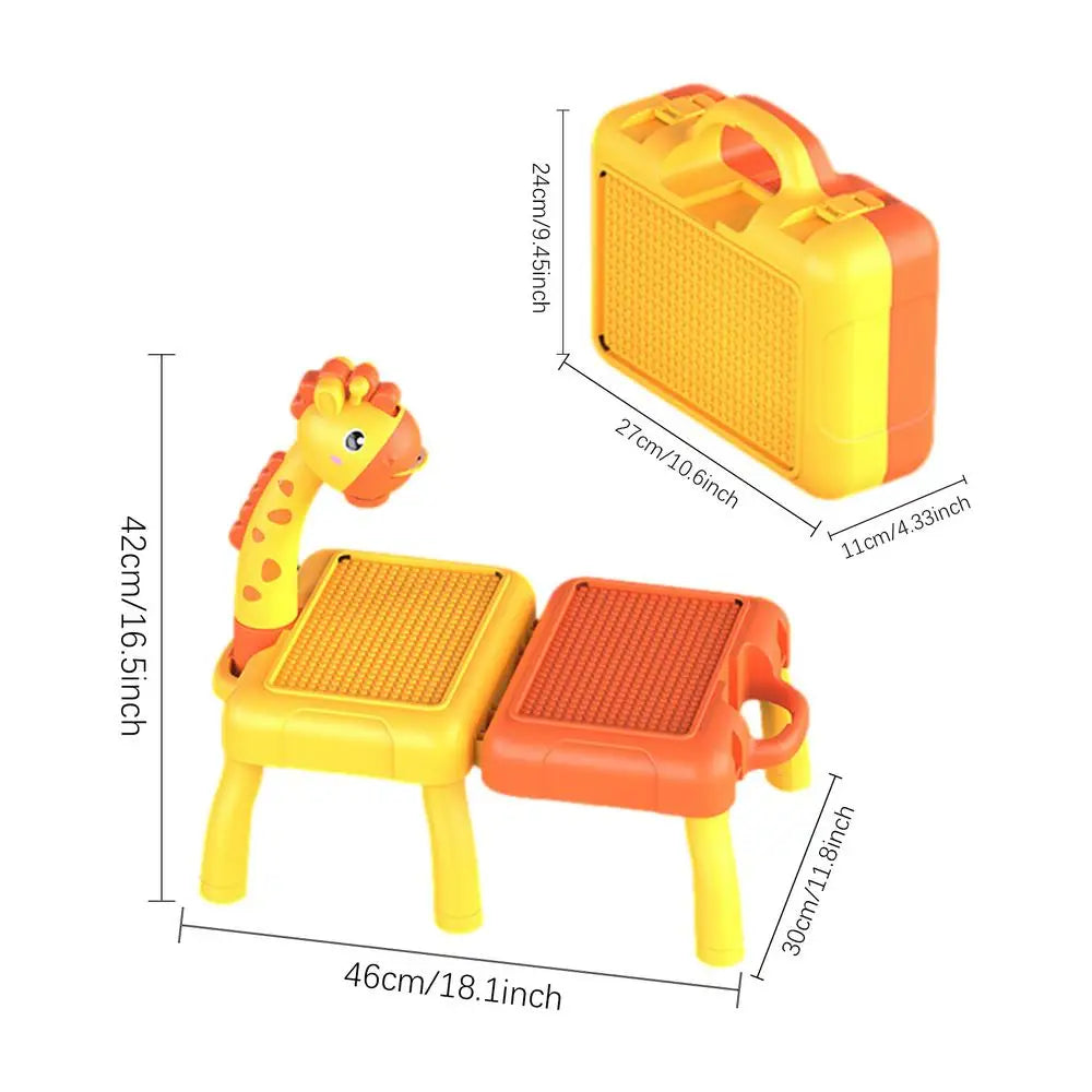 A yellow kids drawing projector with music and learning activities shown from the side.