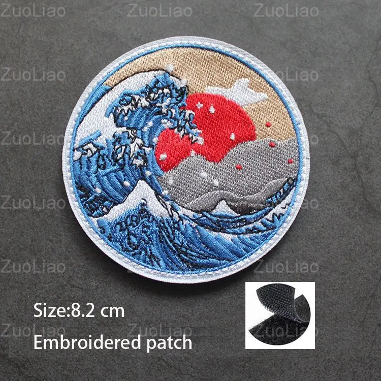 3D Embroidered Surfing Wave Patch with Octopus Design
