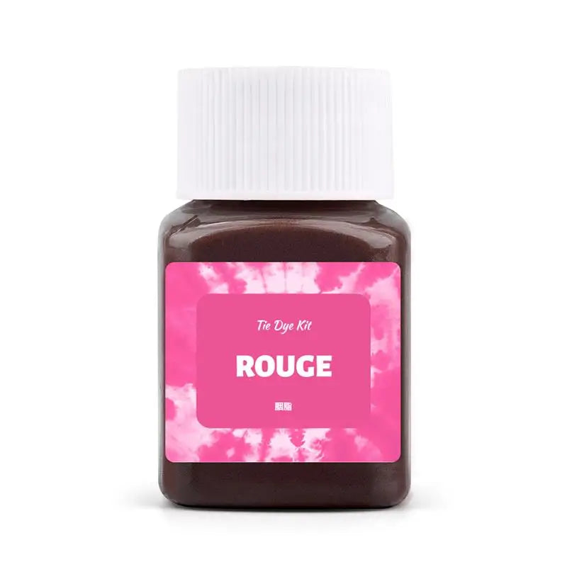 A dark brown bottle of Rouge textile fabric dye kit with a white cap.