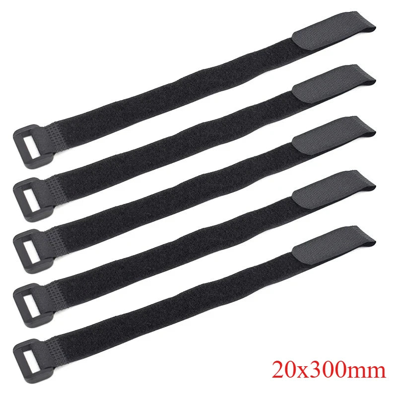 Five black nylon bike handlebar straps for securing flashlights and gear