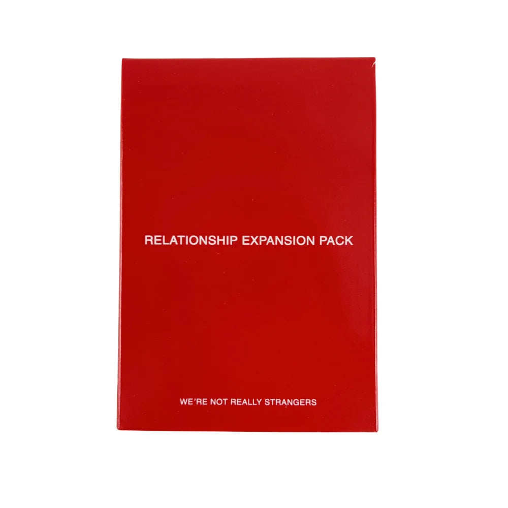 Rote Box mit Aufschrift 'Relationship Expansion Pack' und 'We're Not Really Strangers'