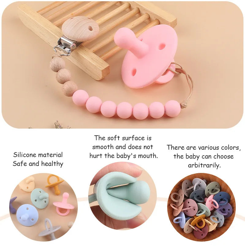 Soft Silicone Baby Pacifier with Clip Chain