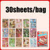 A collection of 30 sheets of Japanese vintage kawaii stickers packaged in a bag for scrapbooking and journaling