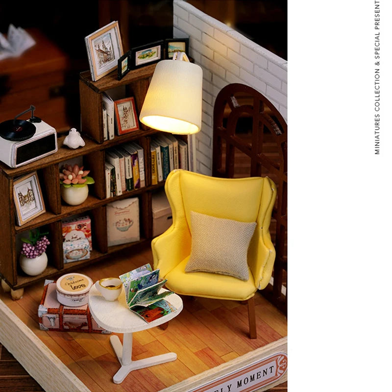 DIY Miniature Wooden Dollhouse Kit with LED Lighting