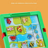 A green plastic box containing a colorful animal park slide puzzle game for children.