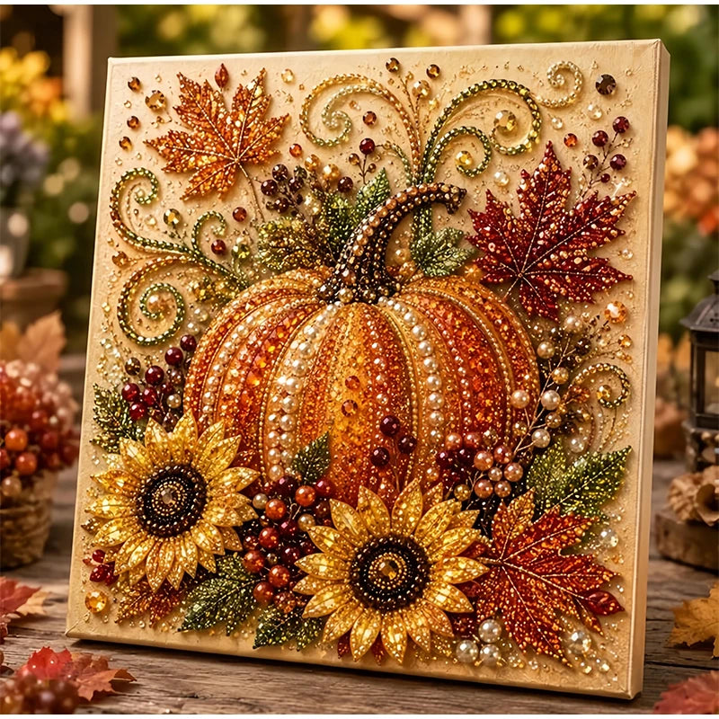 Autumn Pumpkin 5D Pearl Painting Kit with Frame