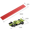 A red flexible track racing car set with dimensions 390cm long and 8cm wide.