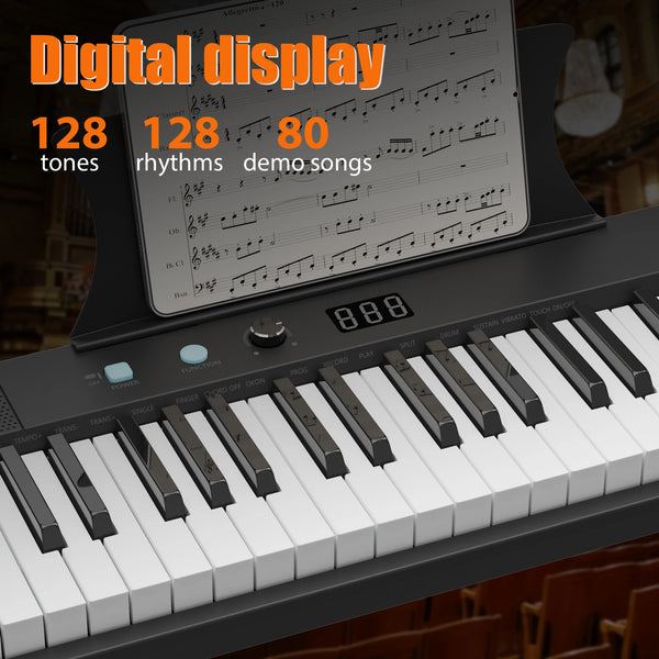 61-Key Portable Keyboard Piano with Stand, Bench, Headphones, and Pedal