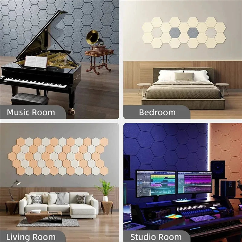 Hexagonal Self-Adhesive Acoustic Panels for Soundproofing and Echo Reduction (Pack of 5)