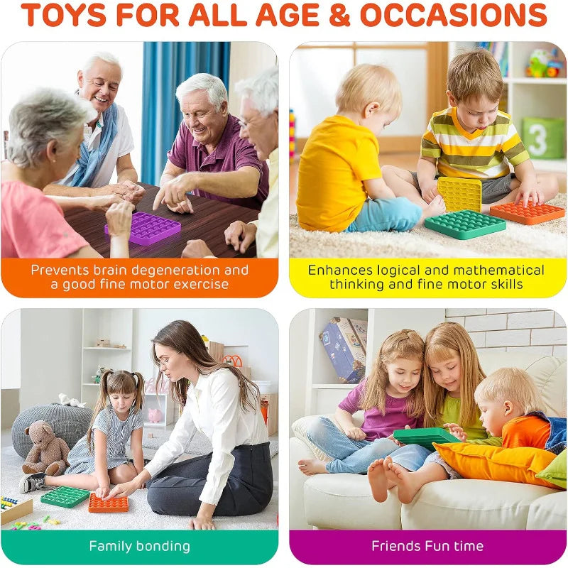 A colorful pop bubble sensory fidget toy used for family bonding and friends fun time.