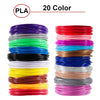 A collection of 20 colored PLA filament spools for 3D pens and printers.