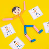 A set of colorful wooden puzzle sticks designed for children to practice fine motor skills and hand-eye coordination.