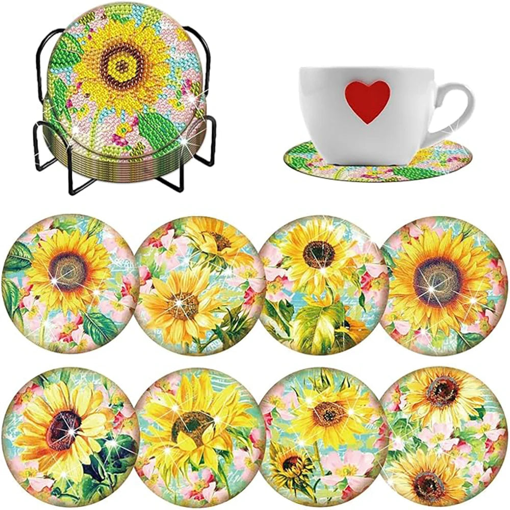 Sparkling Rhinestone Diamond Painting Coaster Set with Holder