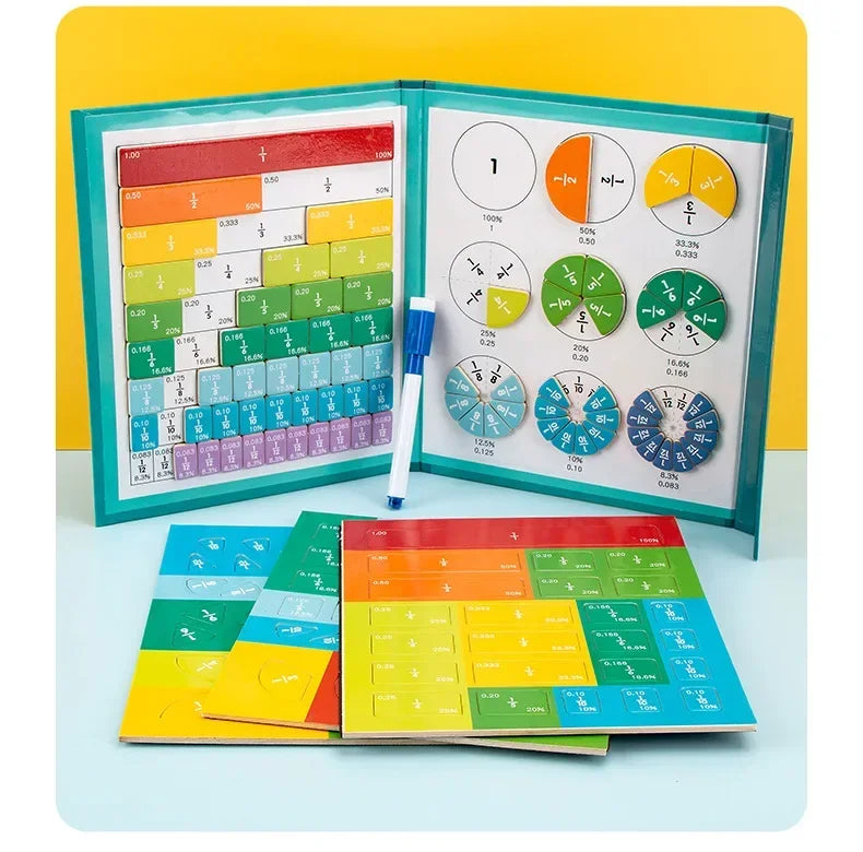 Wooden Magnetic Fraction Learning Book – Montessori Math Toy for Kids