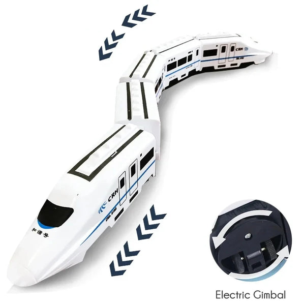 A white electric high-speed railway train toy with lights and sounds, shown from the side.