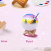 DIY craft kit showing steps to install a wood base, paint, and light up a 3D moon night light.