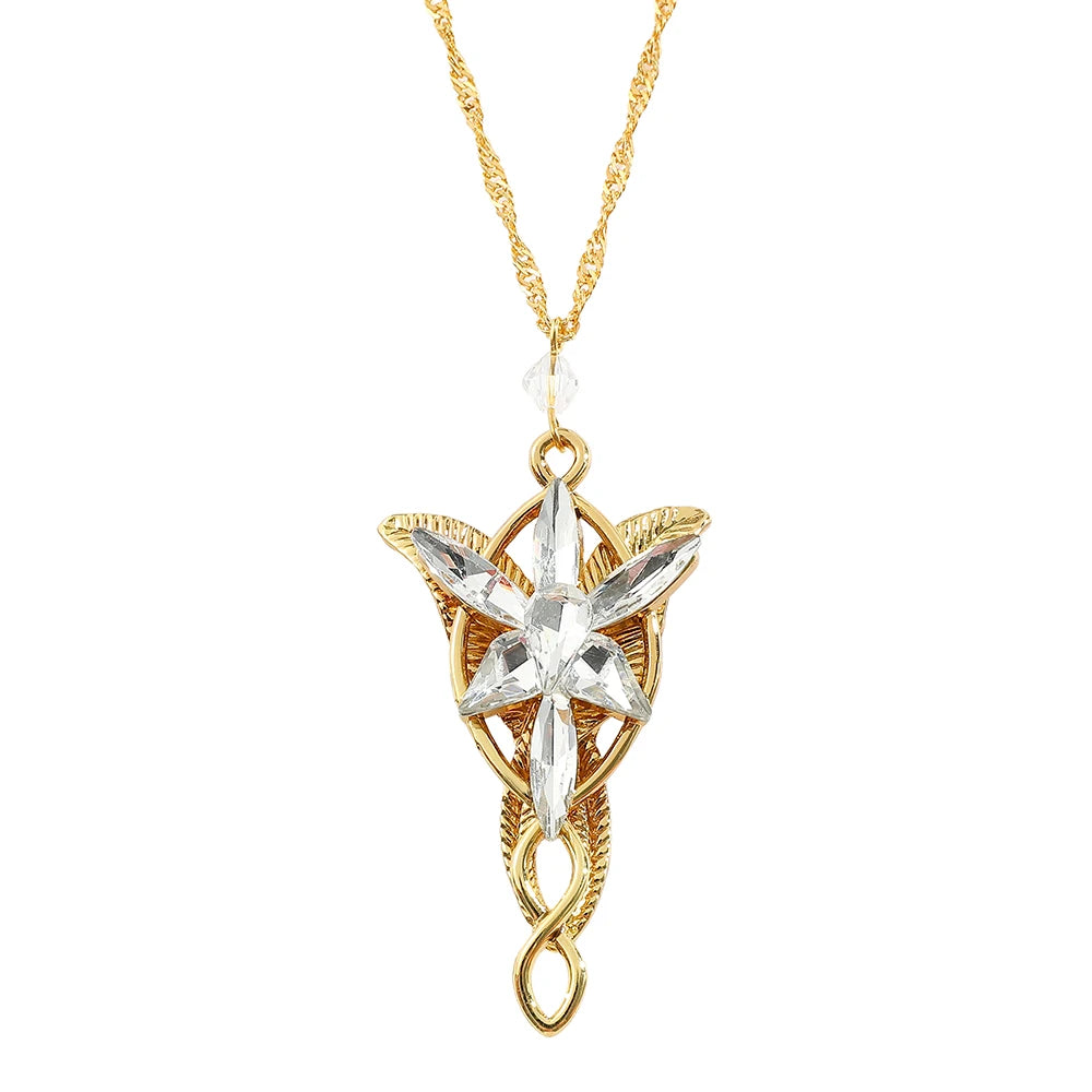 Elven Crystal Pendant Necklace in Gold