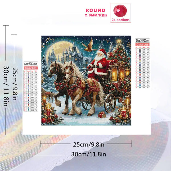Kit de pintura de diamantes con Santa Claus montando un caballo en un bosque invernal nevado