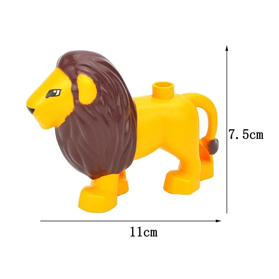 A yellow lion building block with a brown mane and a small horn, shown from the side.