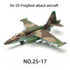 A model aircraft kit of the SU-25 Frogfoot attack aircraft in camouflage paint.