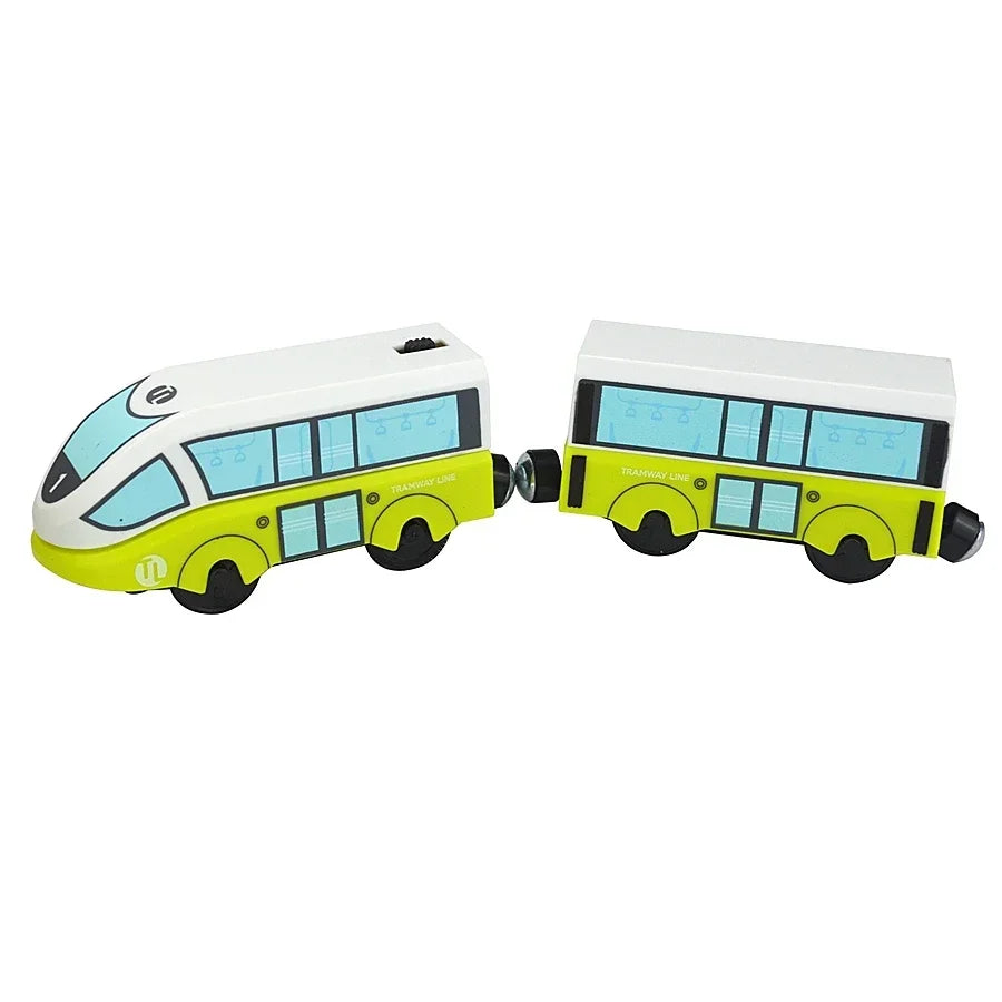 Magnetic Wooden Train Set with Locomotive and Two Carriages