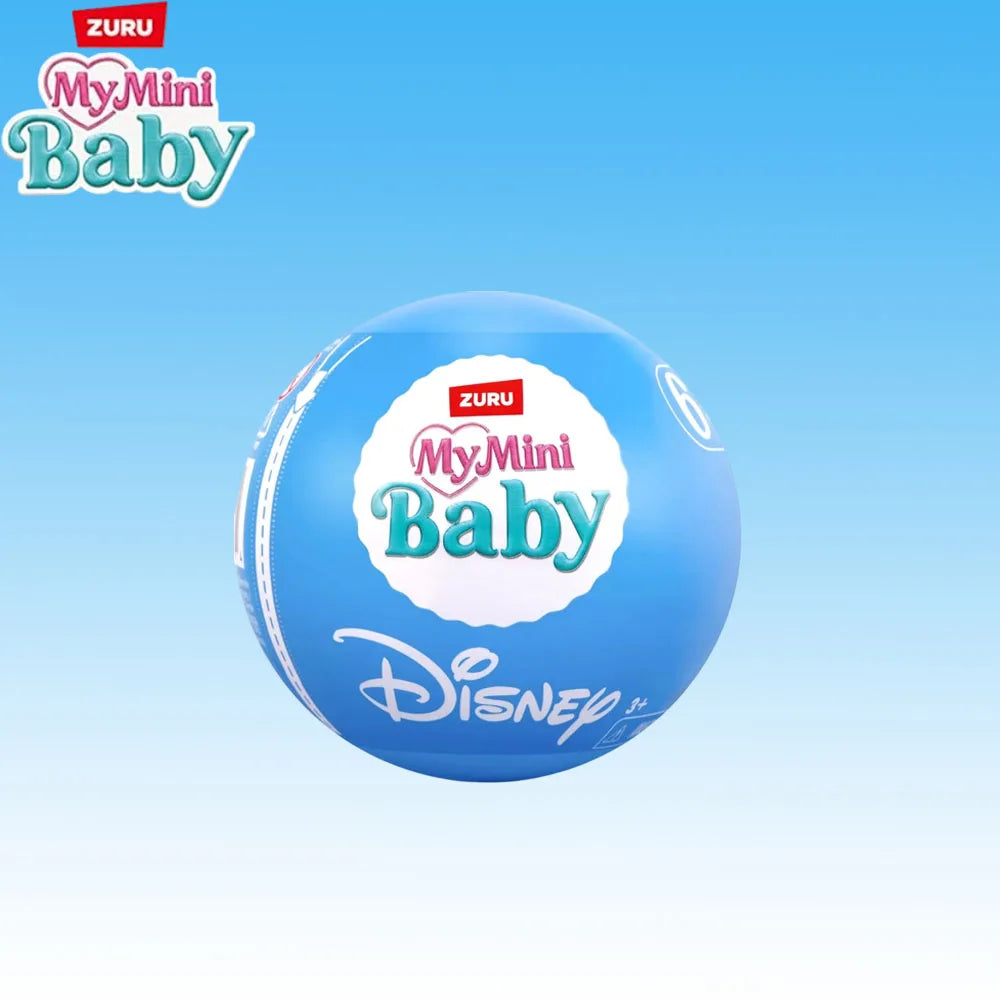 A blue spherical capsule doll featuring a Disney theme and MyMiniBaby branding.