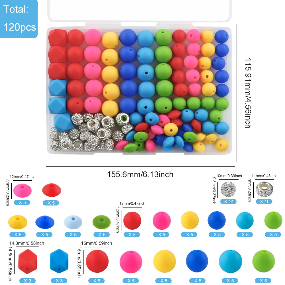 Silicone Beads Variety Pack for Jewelry Making – 120 Pieces