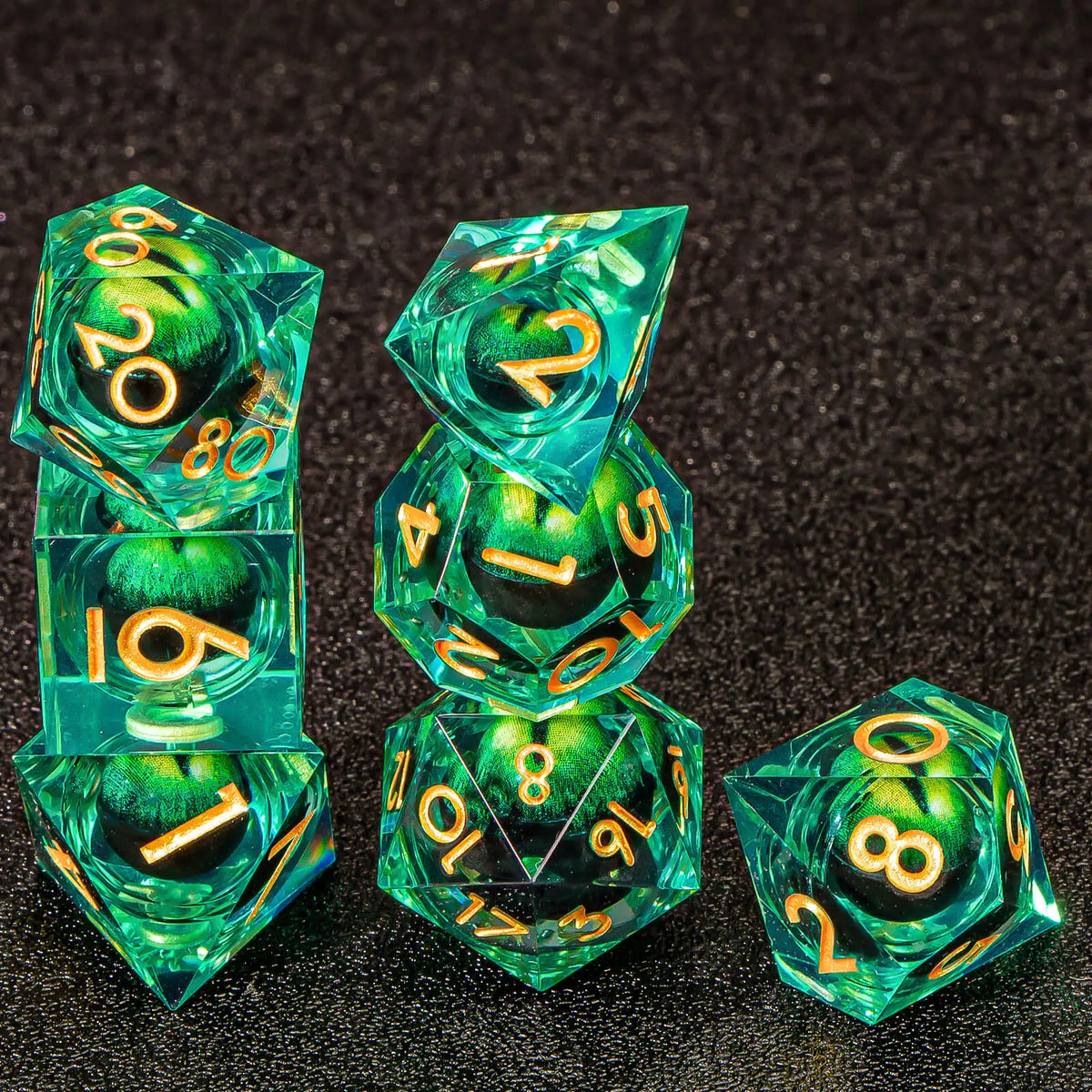 Dragon Eye Resin Dice Set with Liquid Core - 7 Polyhedral Dice for RPG Gaming