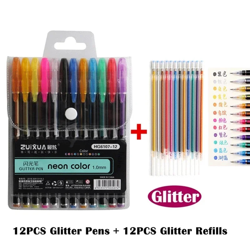 Metallic Glitter Gel Pens with Storage Case