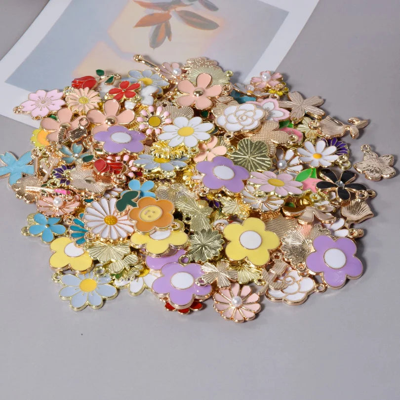 Assorted Enamel Flower Charms for Jewelry Making | Tulip, Rose & More