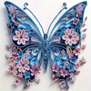 A detailed diamond painting kit featuring a sparkling butterfly design in shades of blue, pink, and purple.