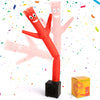 An orange inflatable tube guy with a blower is shown against a white background with confetti.