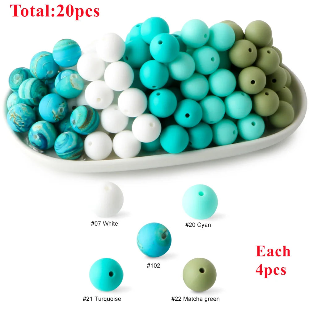 15mm Printed Silicone Beads Value Pack – 20 Pieces for DIY Jewelry & Crafts